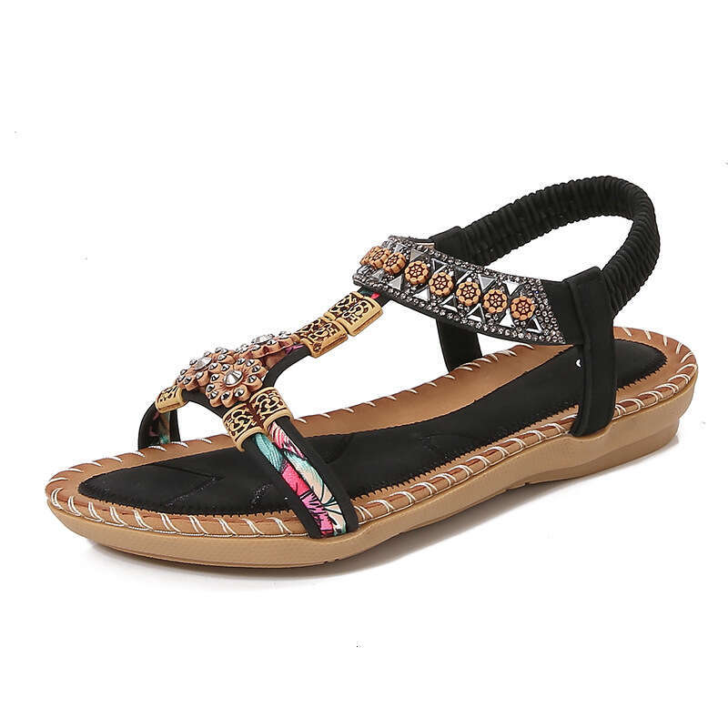 2025 Yasi Run New Bohemian for Women Summer Rhinestone Evening Breeze Flat Round Peep Open Toe Sandals