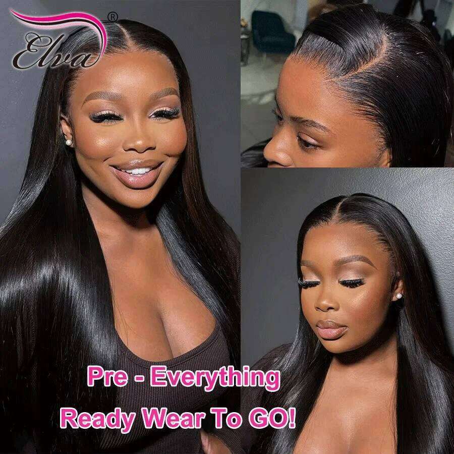 Double Drawn Glueless PrePlucked Human Hair Ready To Go Bleached Knots Bone Straight 13X6 HD Transparent Lace Frontal Wig