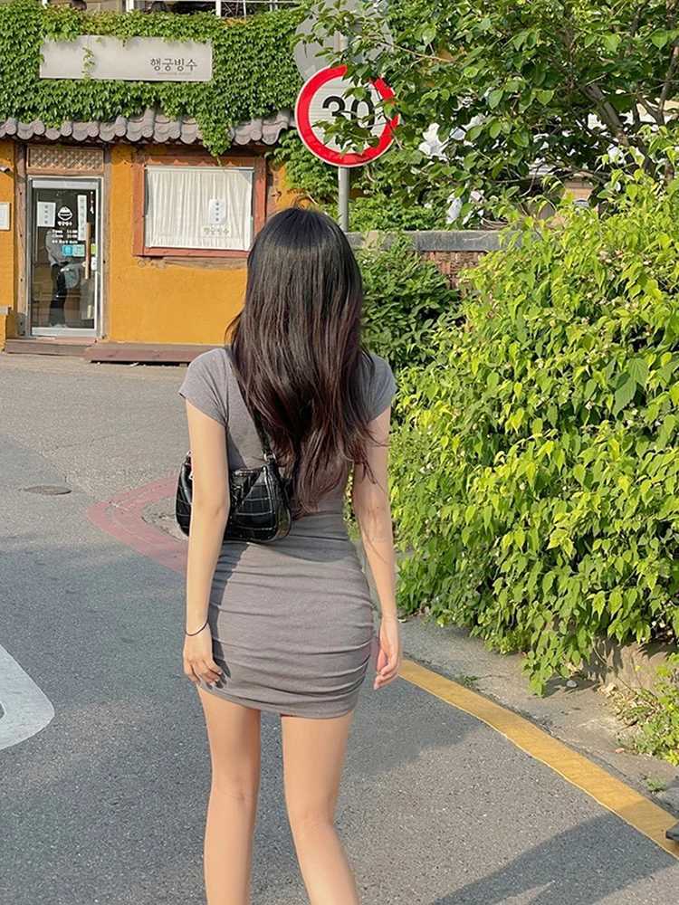 2024 Short Slit Sexy Mini Dress Summer Women Fashion Streetwear Outfits Cute Solid Y2K Party Clothing XJ250610