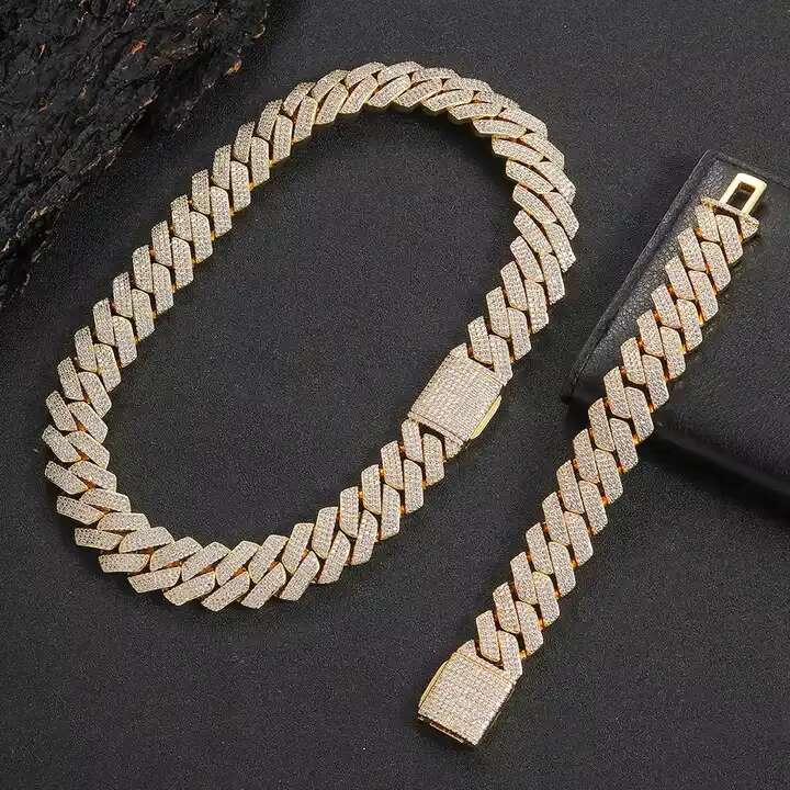 OACOCA Hip Hop Men Jewelry 20mm 3 Rows Gold Chunky Necklace Iced Out Cz Prong Cuban Link Chain Necklace Diamond Cuban Chain
