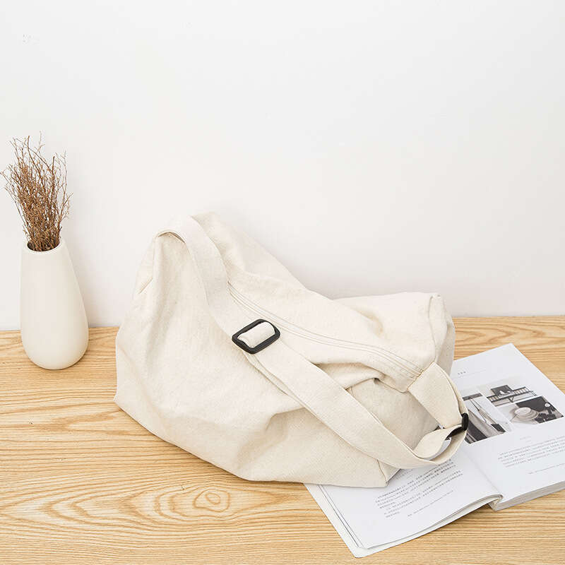 Korean Simple Student Canvas Versatile Mori Style Literary Single Shoulder Ins Casual Solid Color Zipper Crossbody Bag
