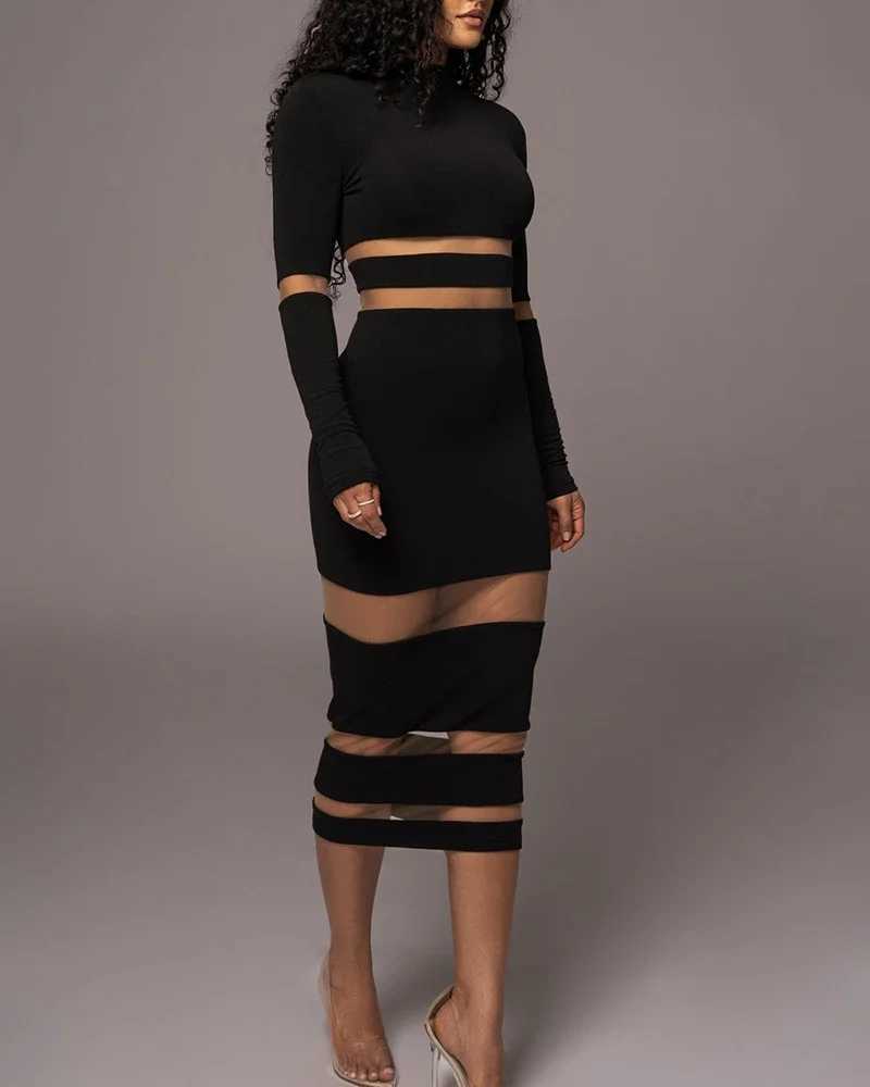 Evening Party Club Bodycon Maxi Dress for Women Spring Autumn Sexy Off Shoulder Lace Patch Long Sleeve Midi Dress XJ250610
