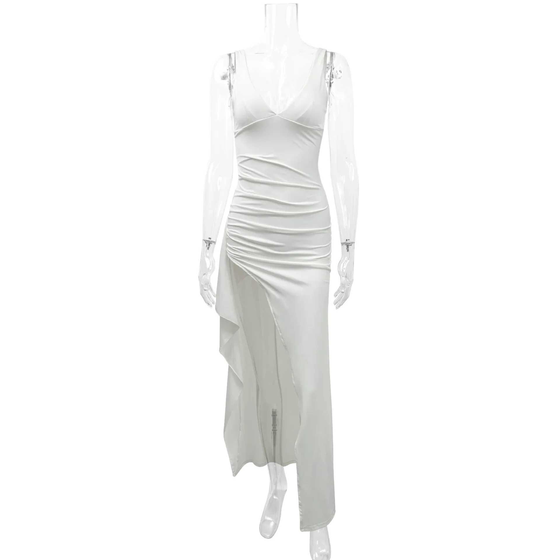 Sexy High Slit Deep V Neck Slimming Strap Dress Evening Gown Womens Fashionable Sleeveless Ankle-Length Dress XJ250610
