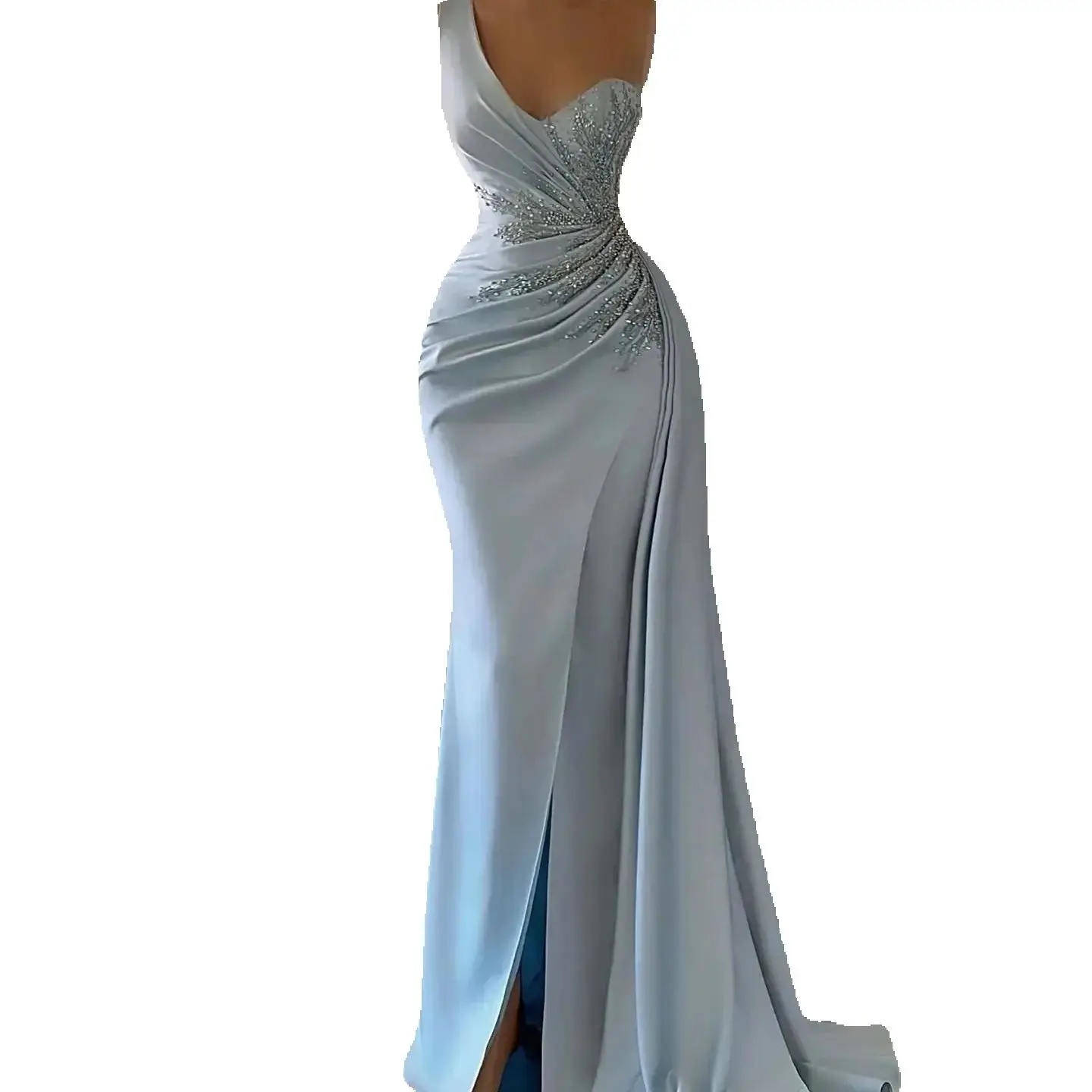 Elegant One Shoulder Mermaid Evening Dresses Fashion Sequined Appliques Prom Dress High Side Split Party Gown Customized