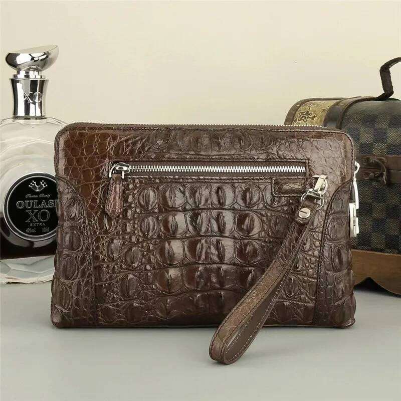 Exotic Real Crocodile Skin Men's Black Brown Passcode Clutch Bag ZIP Card Holders Genuine Alligator Leather Male Wristlets Purse