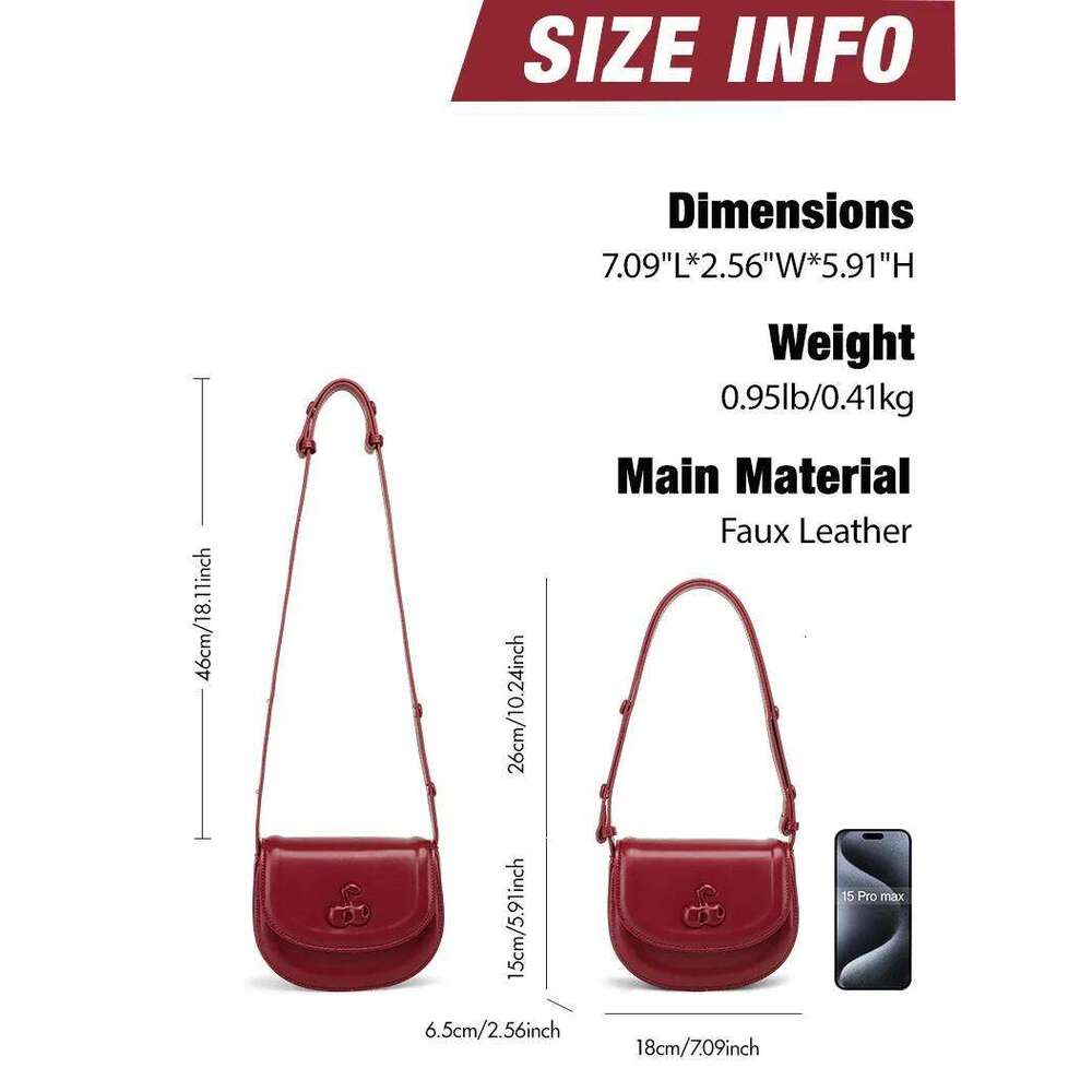TOUTOU Women Saddle Bags Makeup Cosmetics Adjustable Strap PU Cherry Female 2024 Fashion Crossbody Handbag Tote Bag