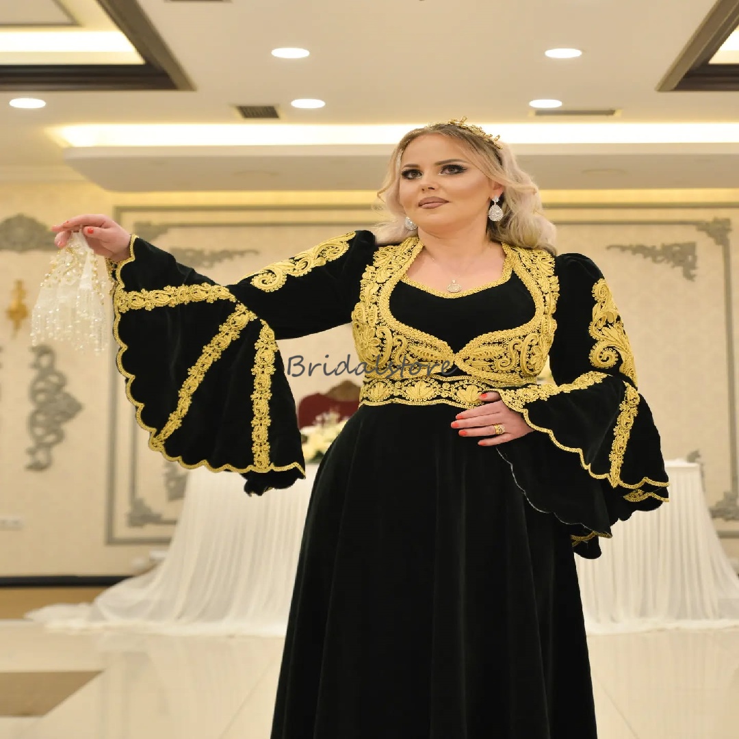 Albanian Black Prom Dress 2025 albanische kleider Long Sleeve Velvet Traditional Evening Dress Takchita Aesthetic Customized Formal Occasion Vestio De