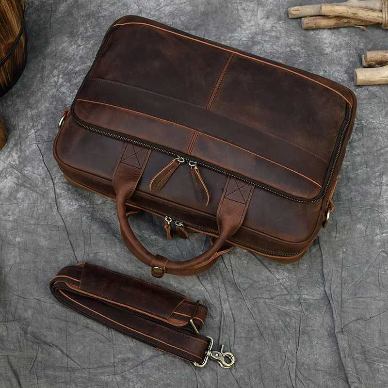Retro Laptop Briefcase Bag Genuine Leather Handbags Casual 15.6 Business Bag Daily Working Tote Bags Men Male bag for documents W250610