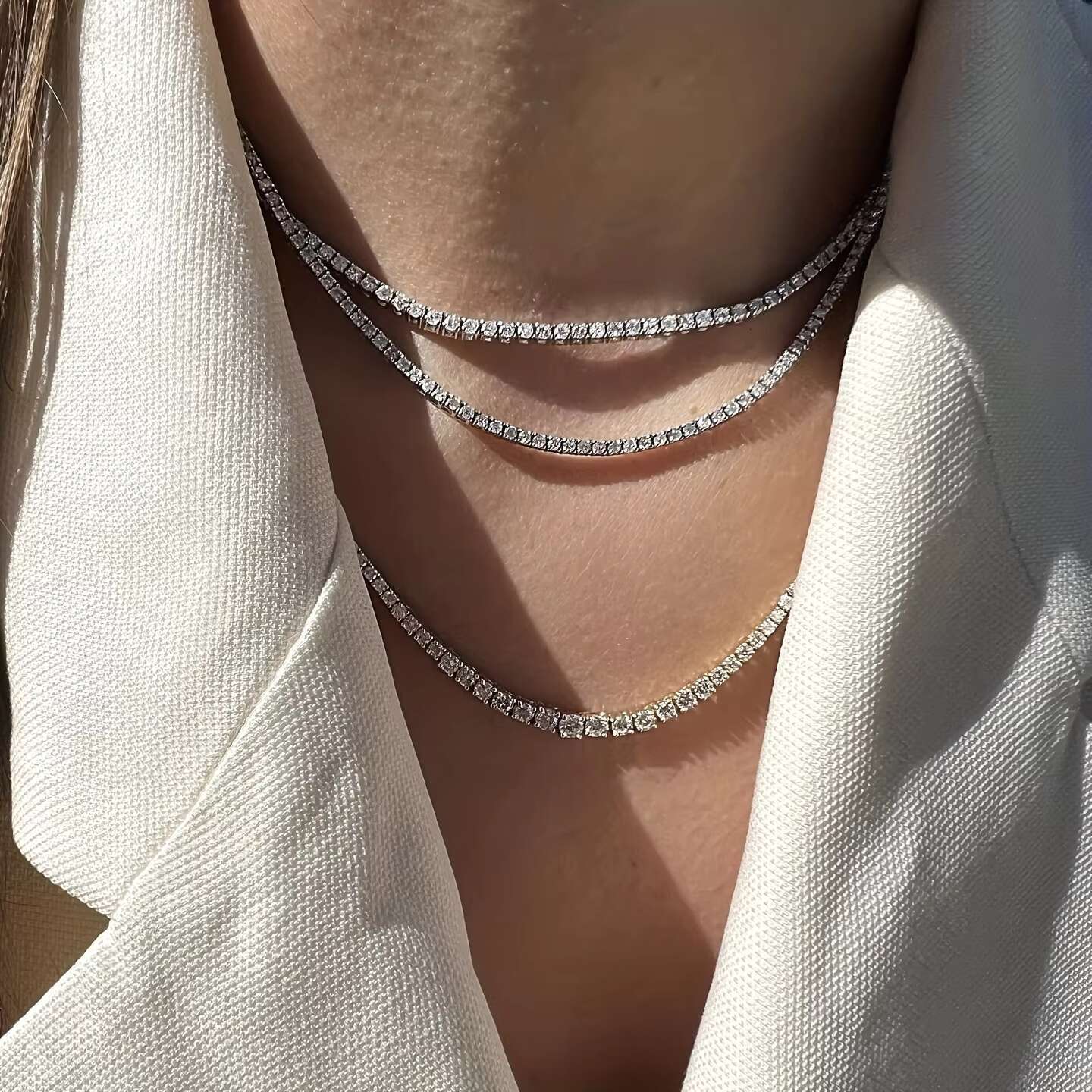 OACOCA Multi Size S925 Silver Moissanite Tennis Necklace Popular Pop Celebrity Same Style Party Style Gift Trend Men and Women Chain
