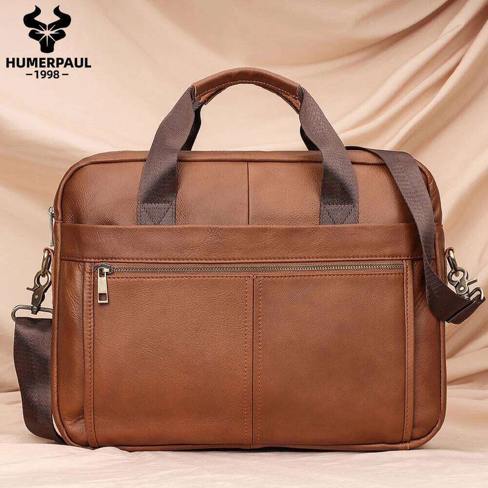 HUMERPAUL Briefcase Men Genuine Leather Shoulder Messenger Bags Business Computer For Work Travel Male Totes Bag Quality