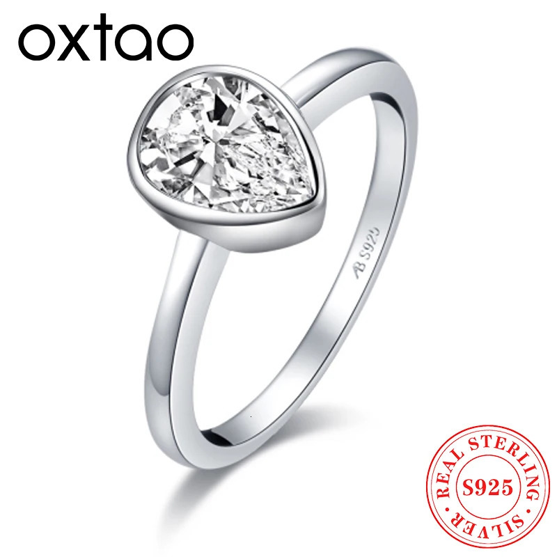 OXTAO GRA Certified Solitaire Rings Female 925 Silver Classic 1.25CT Pear Cut Engagement Promise Wedding Band Ring Jewelry 250610
