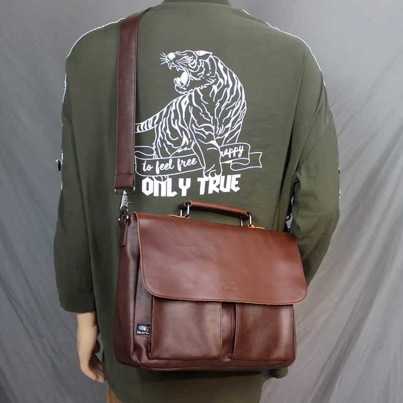 2024 New Brand Leather Men Handbags Business Briefcase Vintage Crossbody Shoulder Bags Male Messenger Bag Leather Office Tote A4 W250610