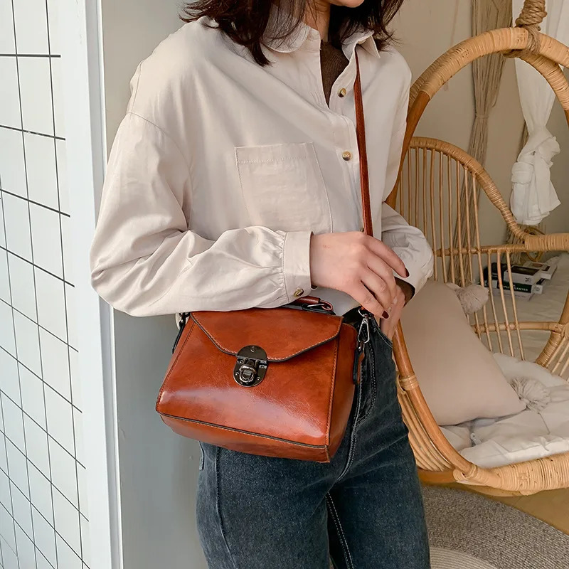 Small Square Bags For Women Fashion Solid Color Crossbody Shoulder Bag Vintage PU Leather Handbags Female Bag Bolsa 250606
