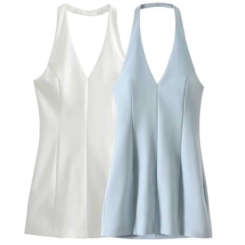 HXAO Mini Halter Dress Fashion Summer Dresses 2024 Women V-Neck Sleeveless Backless Slim-Fit Dress Luxury Womens Elegant DressXJ250610