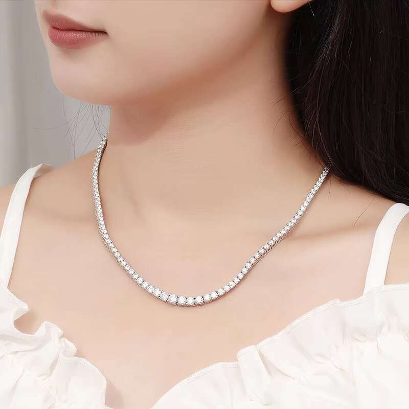 OACOCA 925 Sterling Silver Moissanite Tennis Chain Graduated 3.0-5.0mm Round VVS1 D Color 4 Prong Moissanite Choker for Women