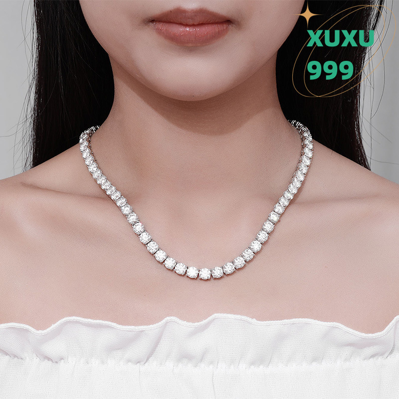 OACOCA 925 Sterling Silver 6.5MM 1 Round Cut D Color VVS1 Classic Diamond Necklace Moissanite Tennis Necklace for Men Women