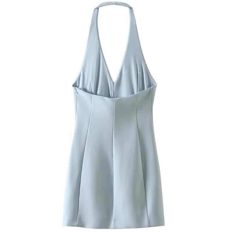 HXAO Mini Halter Dress Fashion Summer Dresses 2024 Women V-Neck Sleeveless Backless Slim-Fit Dress Luxury Womens Elegant DressXJ250610