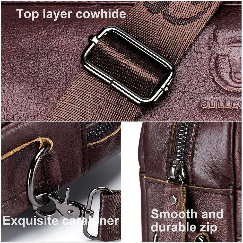 BULLCAPTAIN Genuine Men Briefcase Laptop 14 Messenger Men's Leather Bag Business Portfolio For Document A4