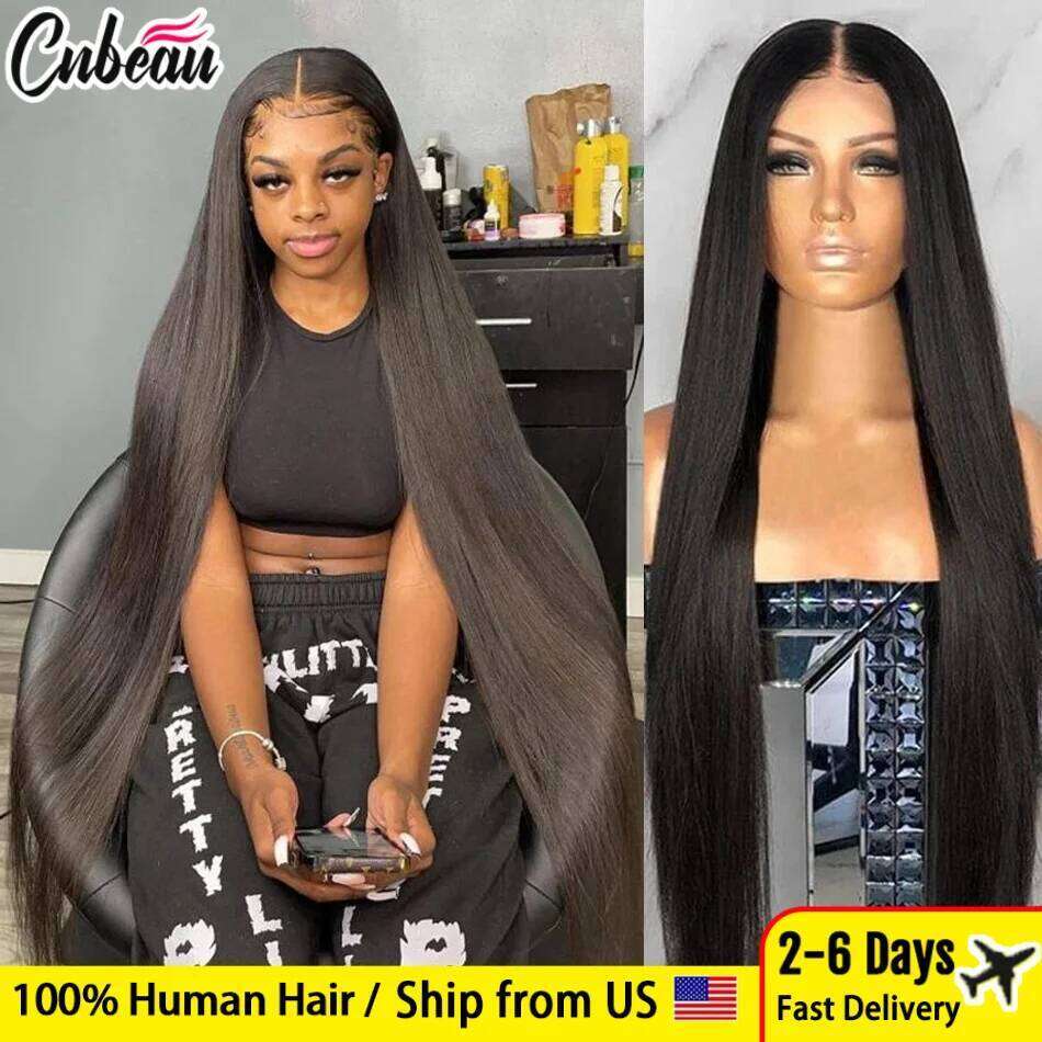250 Density 13x4 13x6 Straight HD Transparent Front Human Hair Wig 50 52 Inch Pre Plucked Lace Frontal Wigs Bone Brazilian