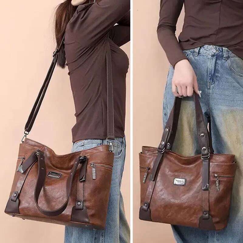 Vintage Women's Tote 2025 New PU Leather Shoulder Bag Large Capacity Handbags Retro Style Crossbody Bags For Women