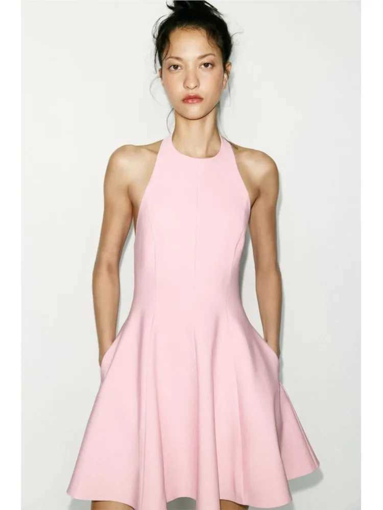 HipSeam Pleated Dress Women Spring Backless Short Halter Godet Womens Dress Female Party Dress Sexy Sleeveless Female Dresses XJ250610