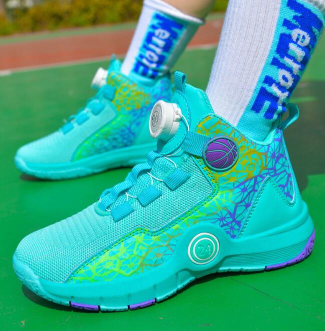 Children's basketball shoes Designer teenagers' practical training high top sports shoes for students mesh breathable rotating buckle runnin