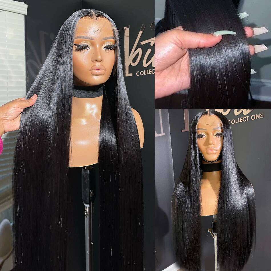 250 density Human Hair Brazilian Hd Transparent Straight 30 40 Inch 13x6 Lace Front wig 360 Wigs For Women 4x4
