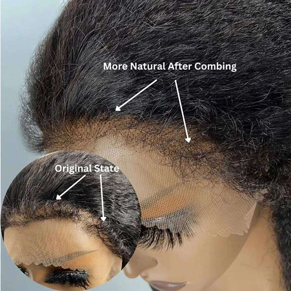 Front Kinky Wig Transparent Yaki Straight Lace Frontal Wigs for Woman Remy Human Hair