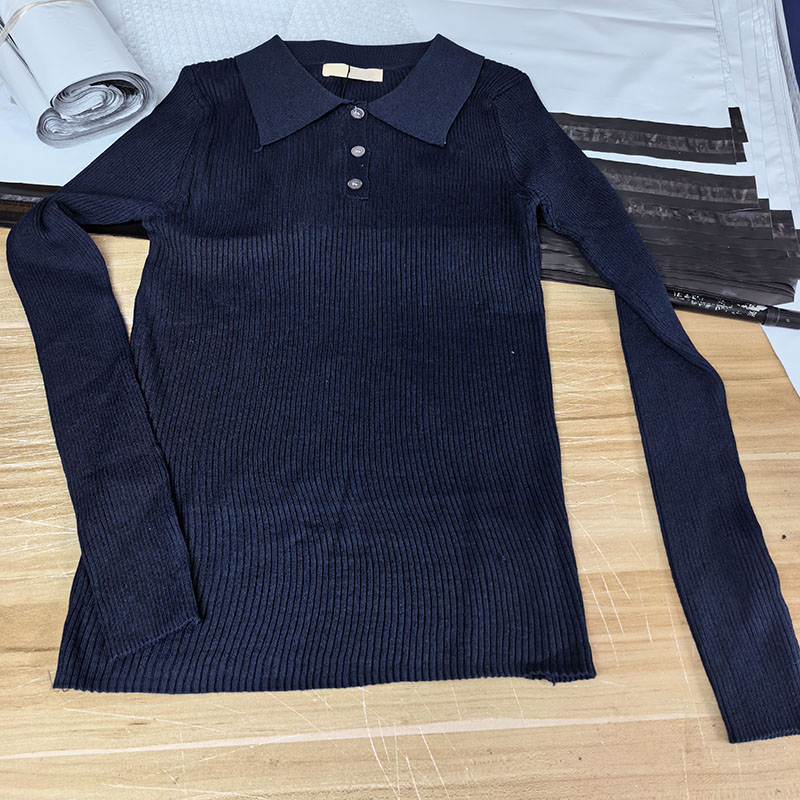 Letters Women Jumper Tops Long Sleeve Elegant Shirt Spring Navy Knitted Blouse
