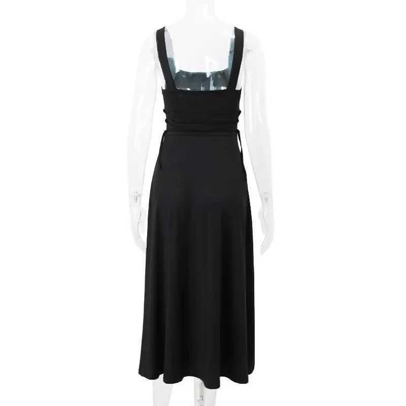 Thick Straps Mini Dress Sexy Women Summer Casual Sleeveless Square Neck Back Lace Up Party Elegant Camisole Strappy Sun Dresses XJ250610