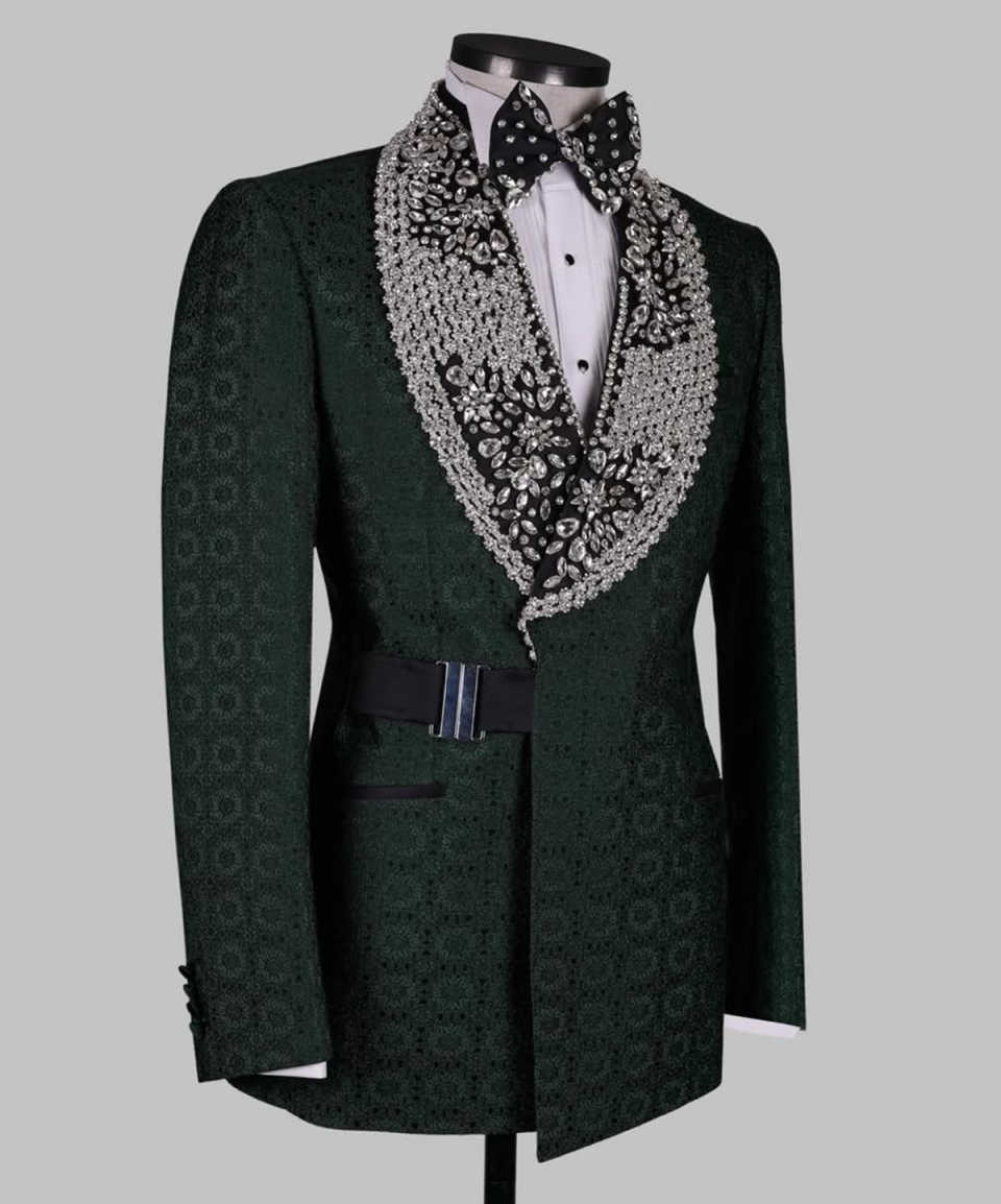 Luxury Crystal Wedding Tuxedos 2 Piece Set Jacket Pants Jacqusrd Men Suit Shawl Lapel Customized Groom Wear Party Suits