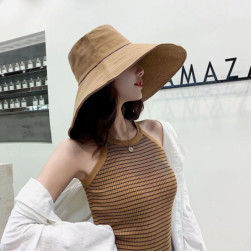 Japanese Sunshade Female Spring and Summer Sunscreen Free To Fold Big Brim Sun Hat Fisherman Hat Cover Face Oversized Hair 250609