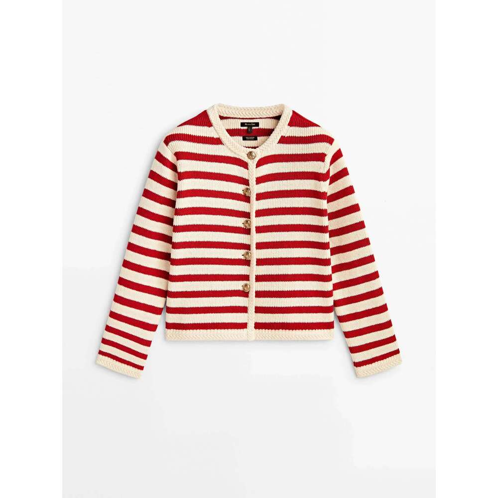 Ethereal MD 2024 Women's Spring New Style Of Slim-Fit Commuter Buckle Classic Striped Cardigan For Women