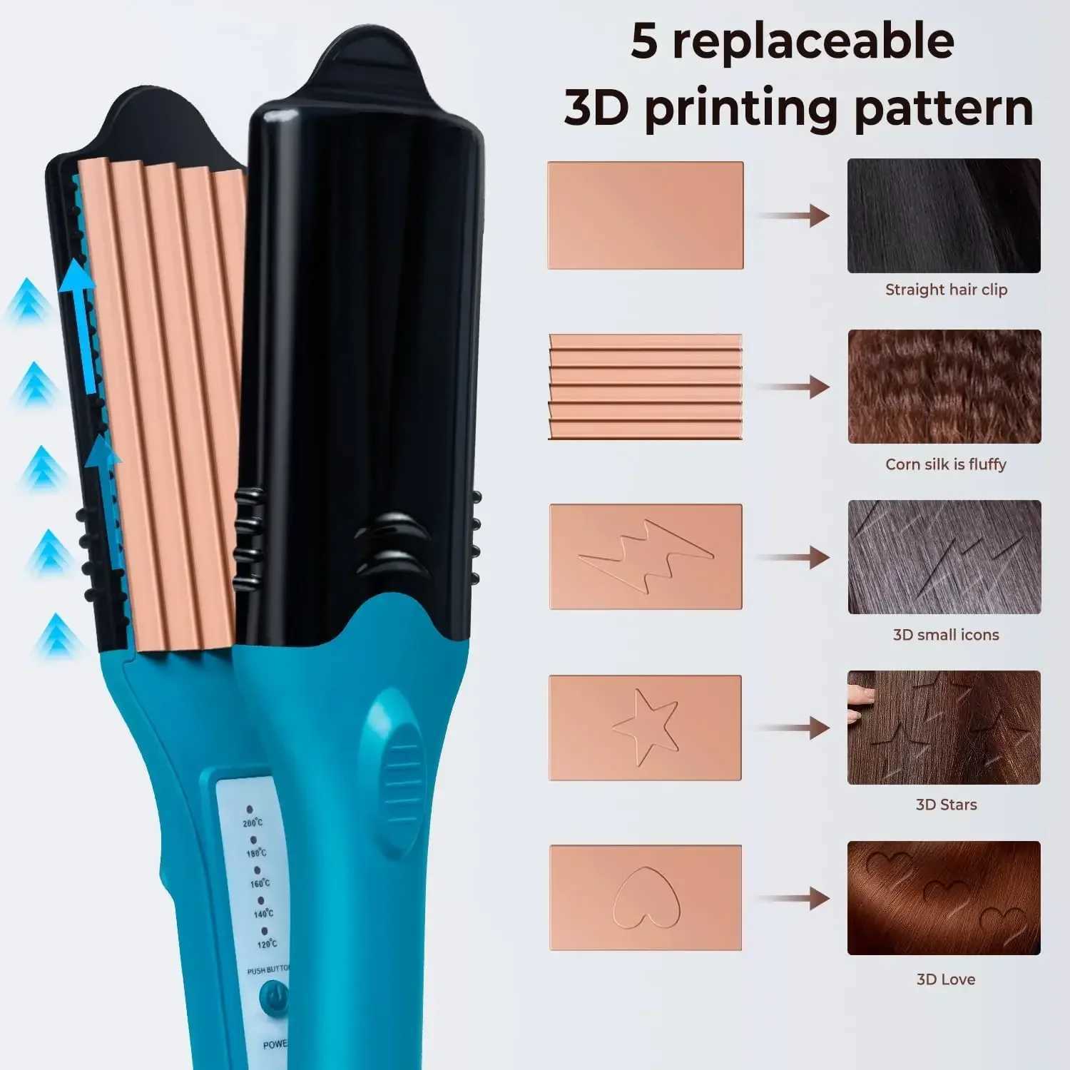 Hair Straightener 3D Image Hair Imprinting Iron with 5 Different Plates Crimper Perfect Hot Tool for Hair Art 3D Stamper Iron W250610