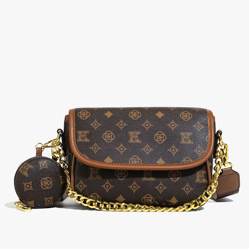 Free Shipping 2025 Designer Women's Luxury Fashion Saddle Bag, Single Shoulder Chain, Color Contrasting Diagonal Cross Bag brown khaki