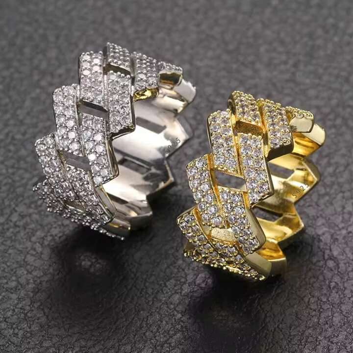 925 Sterling Silver Cuban Chain Moissanite Wedding Ring for Men Hip Hop Jewelry With Diamond and Round Cut Diamond Rings