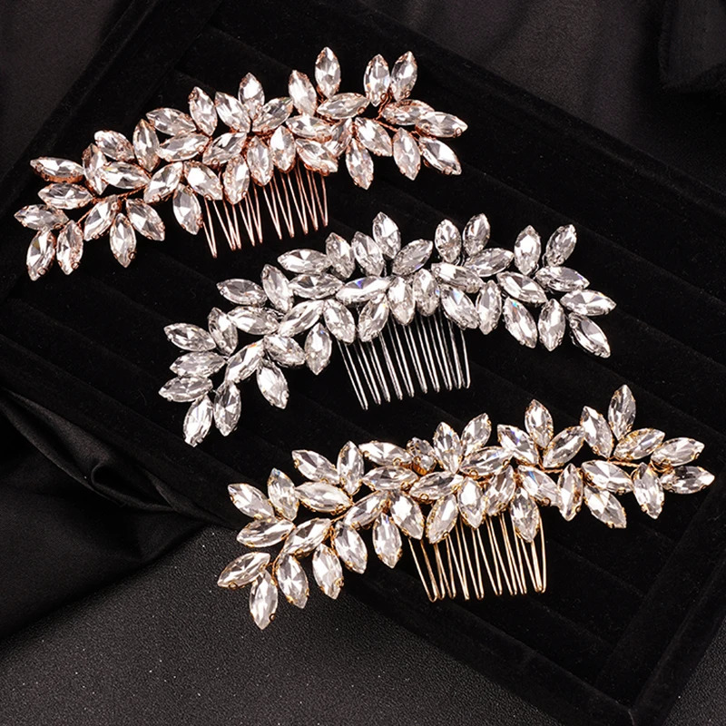 Crystal Rhinestone Hair Combs Rose Gold Silver Color Headpiece For Bride Women Wedding Hair Accessories Head Jewelry 250610
