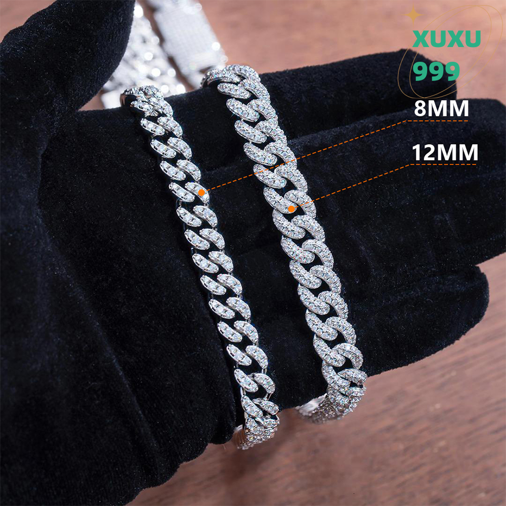 8mm White Gold 925 Sterling Silver Iced Out Mossanite Jewelry VVS Moissanite Diamond Cuban Link Chain Bracelet for Men Women OACOCA