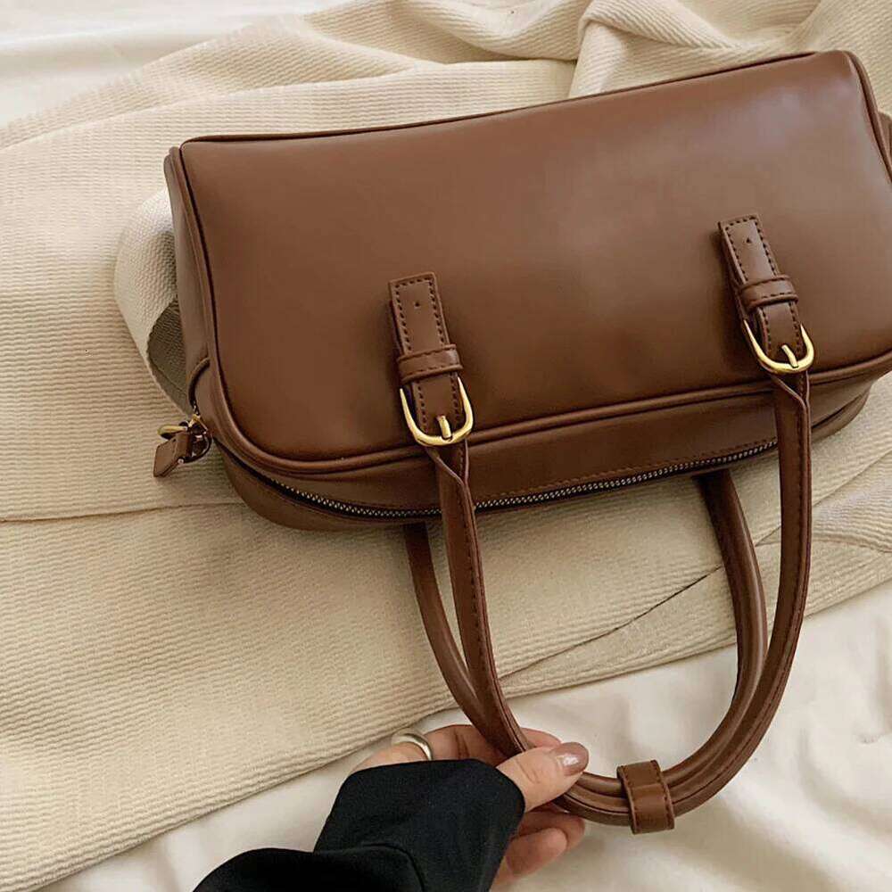 Women Shoulder Adjustable Strap Boston Tote PU Leather Multi-Pocket Top Handle Bag Clutch Purse For Work Travel