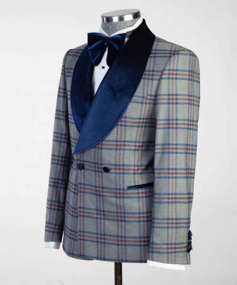 Vintage Check Wedding Tuxedos 1 Piece Set Jacket Double Breasted Men Suit Classic Fit Groom Wear Party Evening Suits Customized