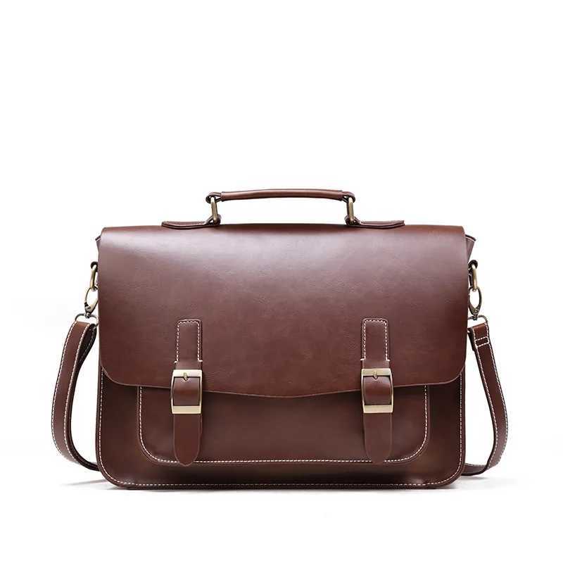 Mens Briefcase Crazy Horse PU Leather Vintage Student Satchel School Office Tote Handbag Shoulder Business Shoulder Womens Bag W250610