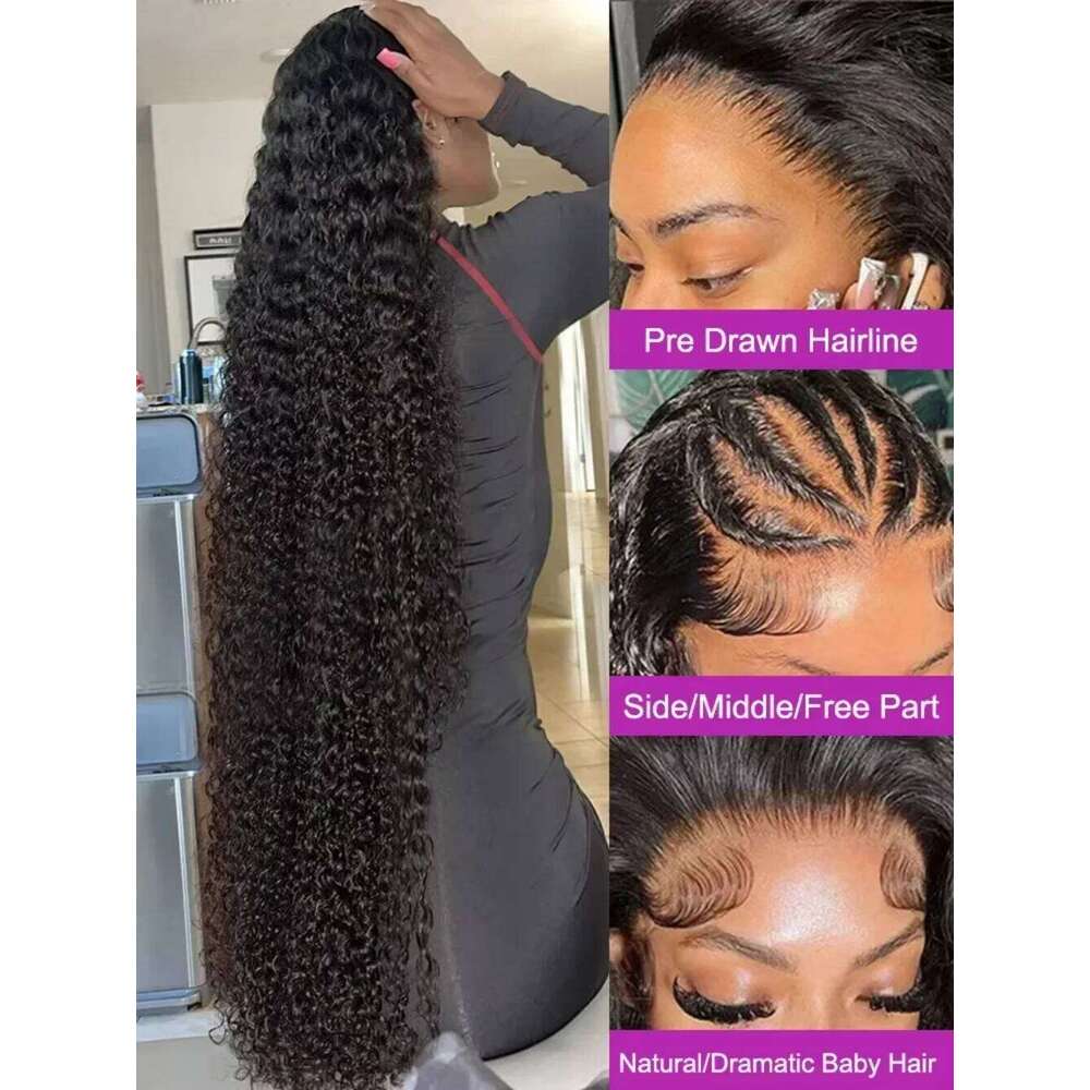 40 50 Inches Deep 13x4 13x6 HD Lace Frontal Wig 220% Wave 360 5x5 Full Front Curly Human Hair Wigs For Women