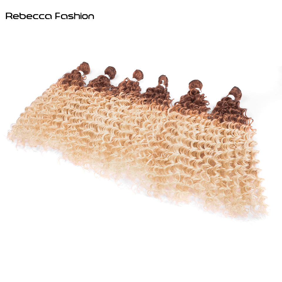 Rebecca Fashion Curly Wave Extensions 18 20 22 Inches Ombre Blonde Orange Fake Bundles Super Long Weave Synthetic Hair