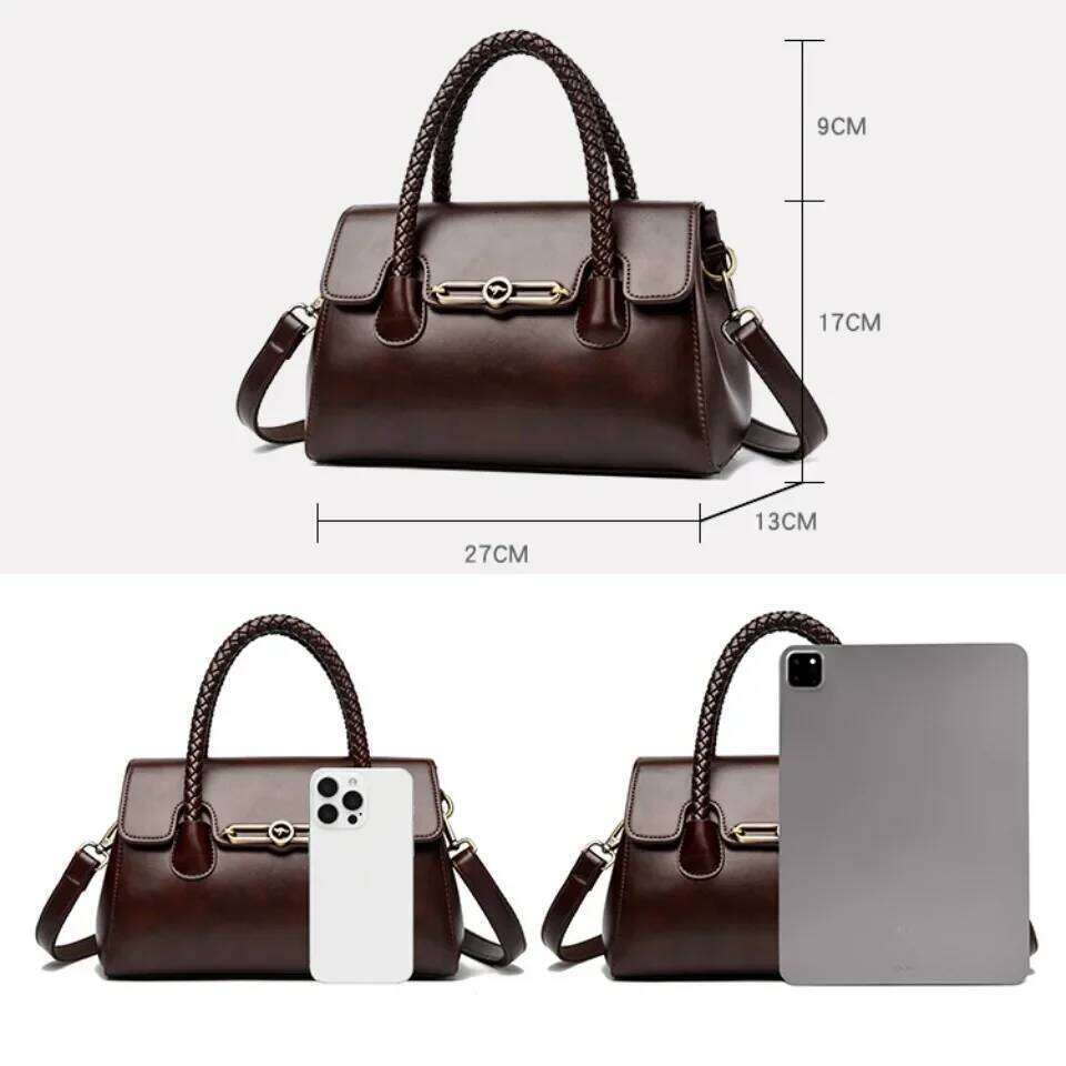 Retro High Quality Oil Leather Women Top-Handle Shoulder Bags Vintage Casual Totes Latest Trendy Lock Designer Handbag Small
