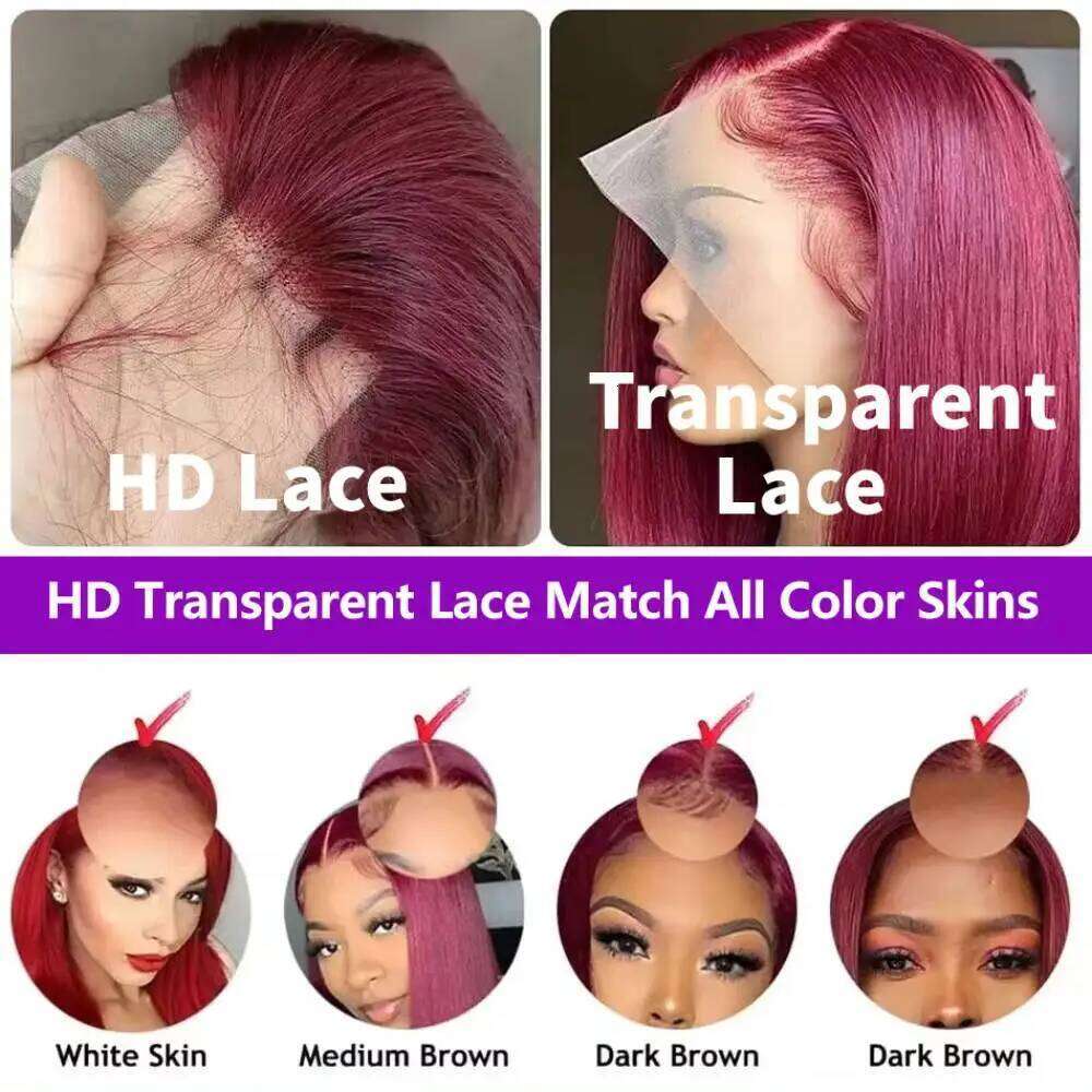 99J Bury Body Wave 13x4 Front Wig 13x6 100% Human Hair HD Transparent 40 Inch Lace Frontal Wigs Red Wine Brazilian 200%