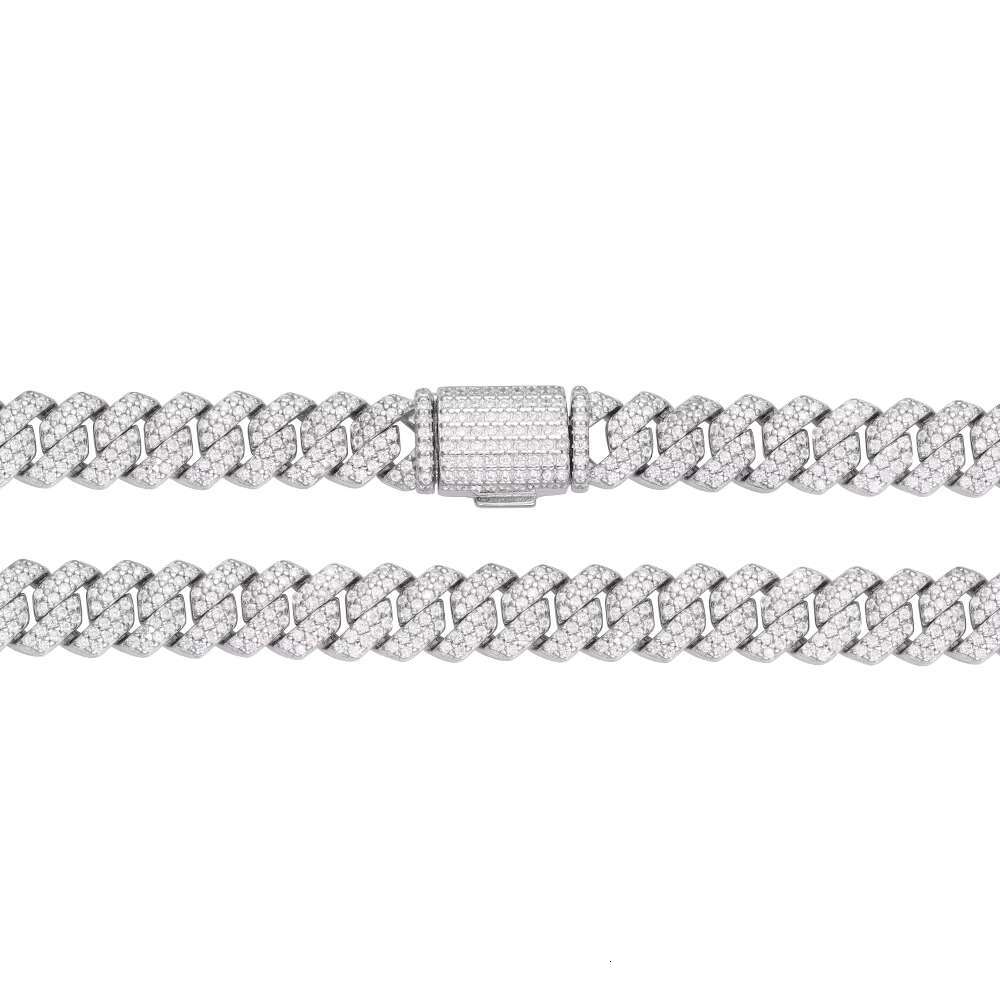 OACOCA Hot Selling Jewelry High Quality 925 Sterling Silver Prong Setting VVS Moissanite 18K Gold Plated Rapper 14MM Cuban Chain