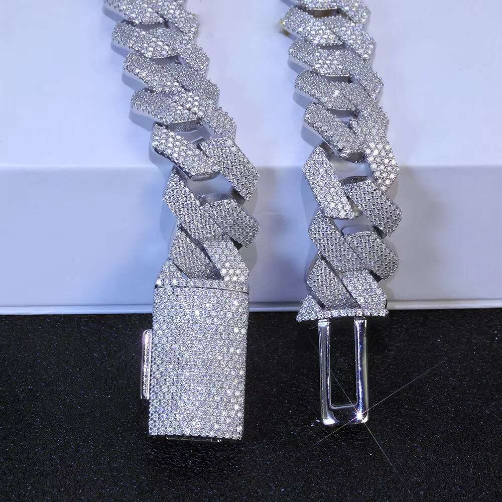 OACOCA 15MM Iced Out Cuban Chain Necklace Men Hip Hop Jewelry Shiny VVS Moissanite Diamond 925 Sterling Silver Cuban Link Chain
