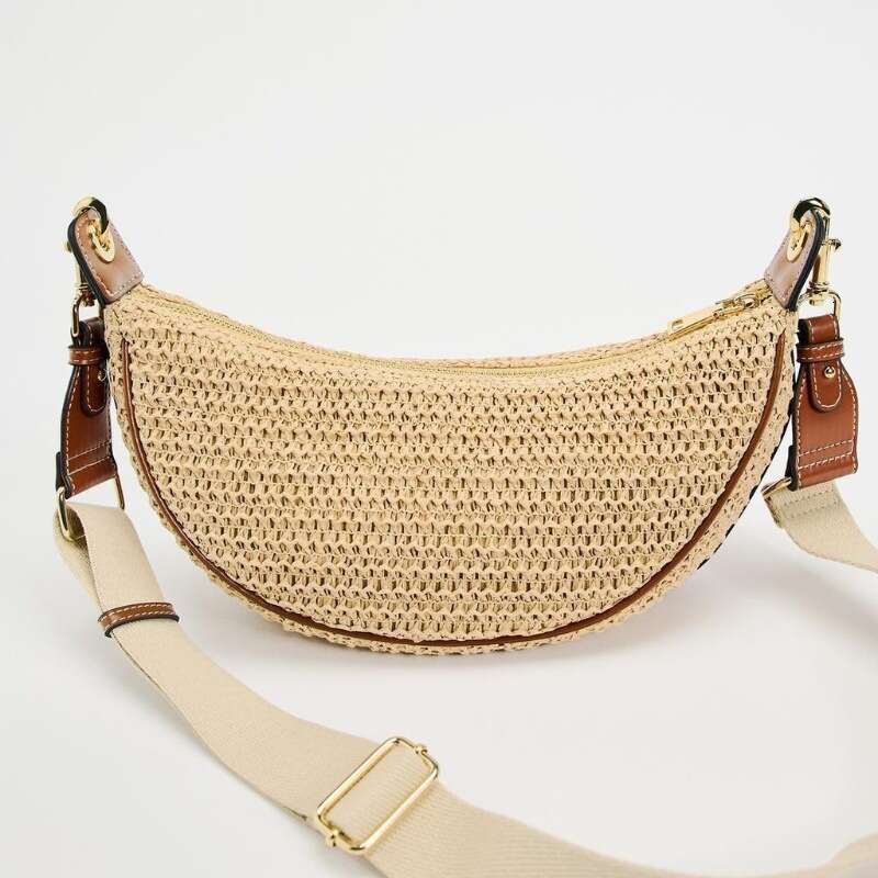 2025 New Women's Underarm Straw Half-Moon Small Beach Crossbody Bag Vacation Woven