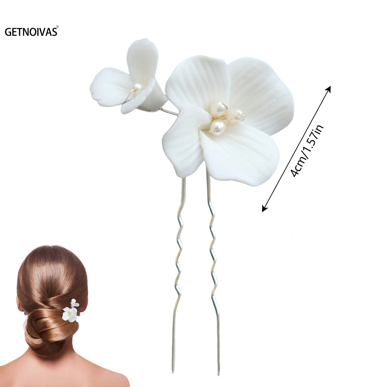Simple White Ceramic Flowers Hairpins Clips Bridal Hair Clips Pins Wedding Jewelry Women Hair Piece Wedding Hair Accessories 250610