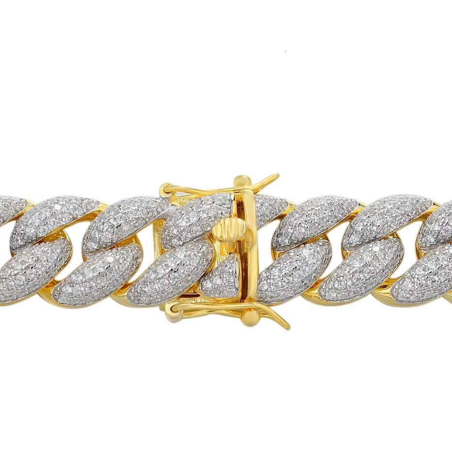 OACOCA Cuban Chain Necklace Jewelry Brass 925 Sterling Silver Cubic Zircon 12Mm Bling Out Moissanite Cuban Link Chain